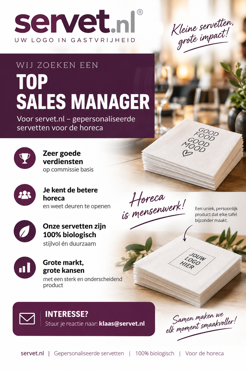 Vacatureadvertentie Top Sales Manager bij Servet.nl